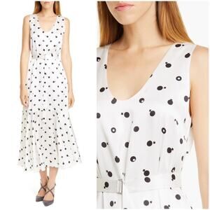 Rosetta Getty 100% Silk Bauhaus Polka Dot Cottagecore Sleeveless Midi Dress